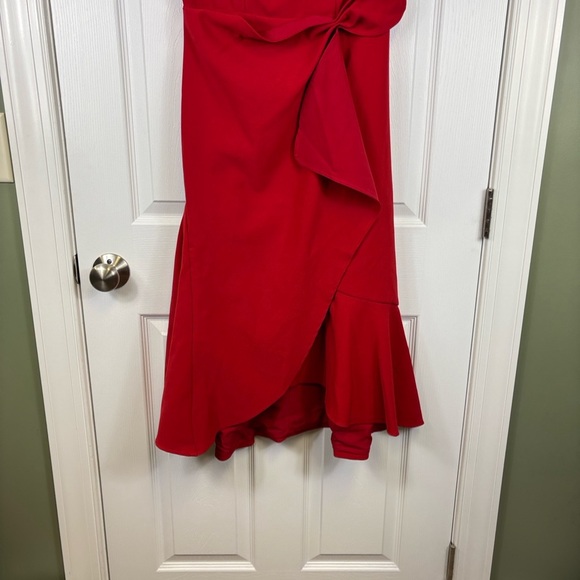 NWT Fehaute red asymmetrical ruffled boat neck sleeveless dress sz 4 - Picture 7 of 10